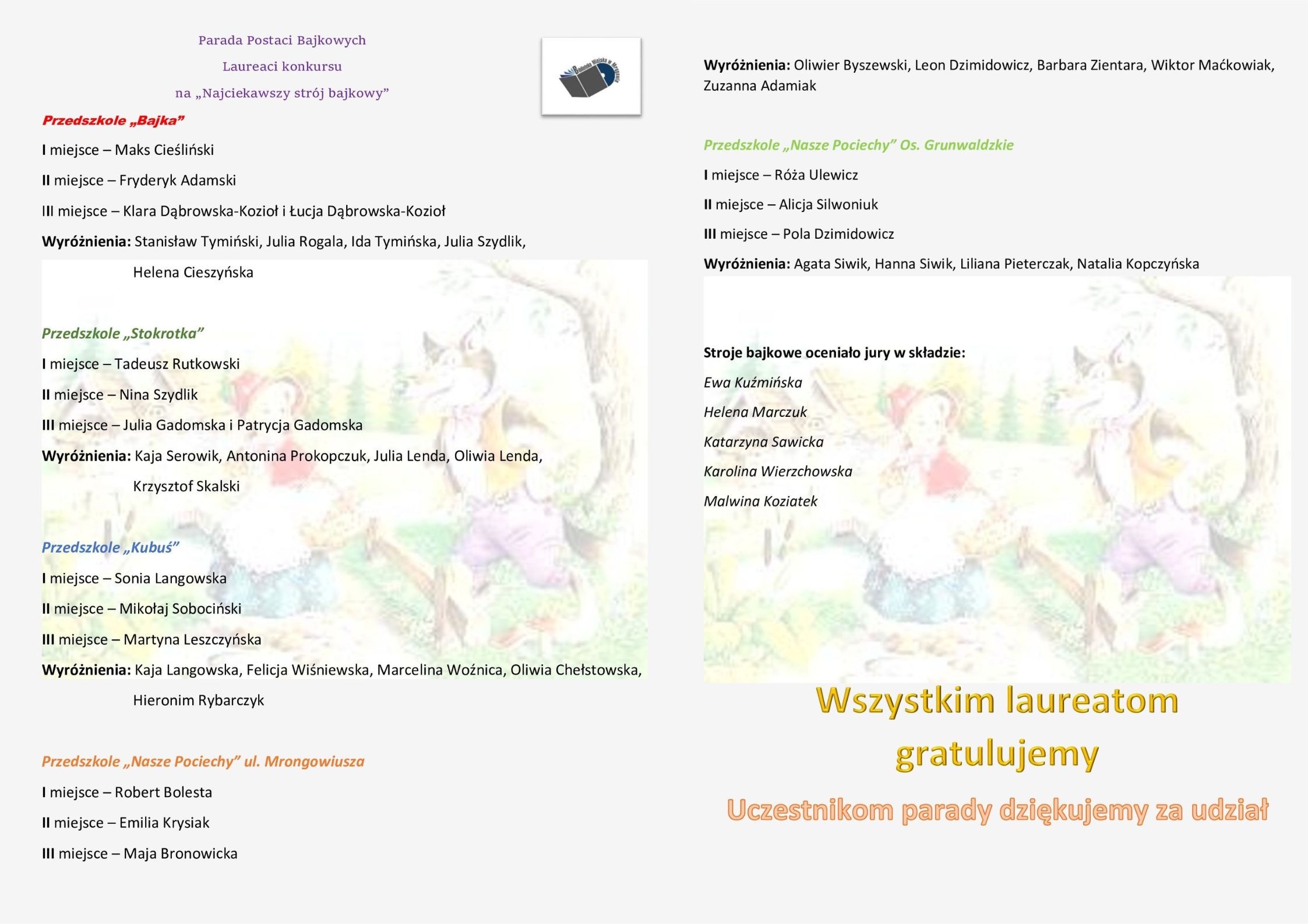 Laureaci konkursu na "Najpiękniejszy strój bajkowy"