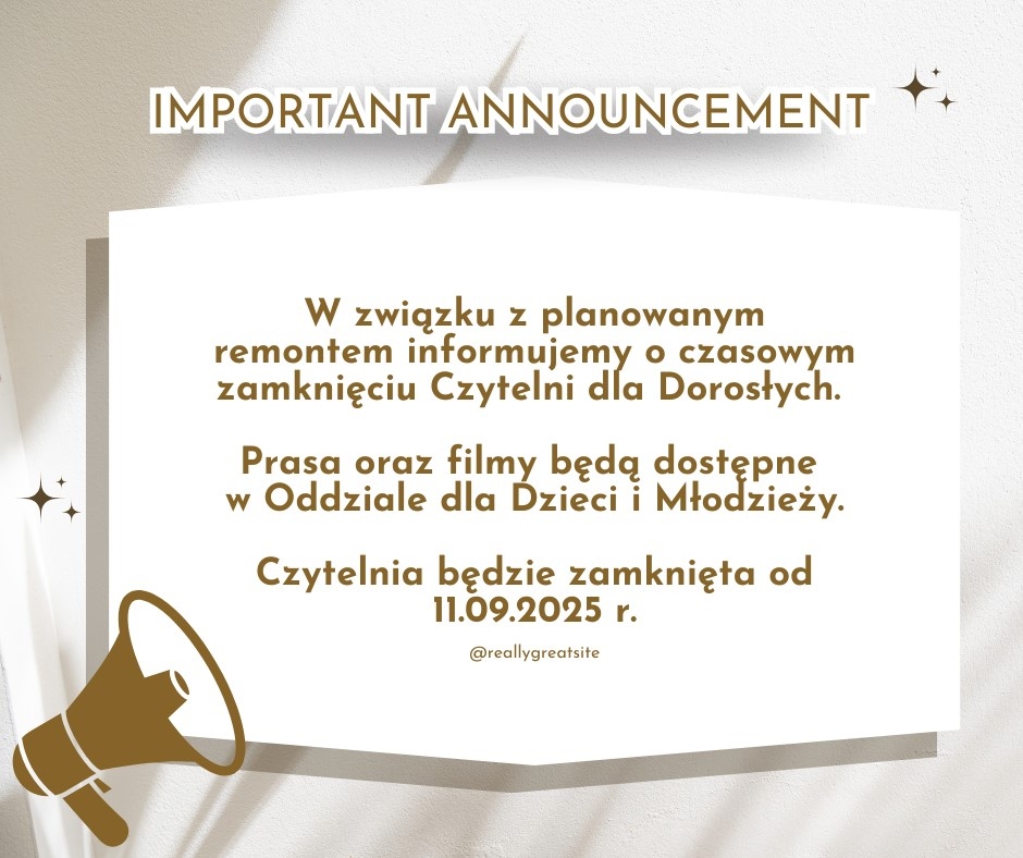 Czasowe zamknięcie Czytelni dla Dorosłych