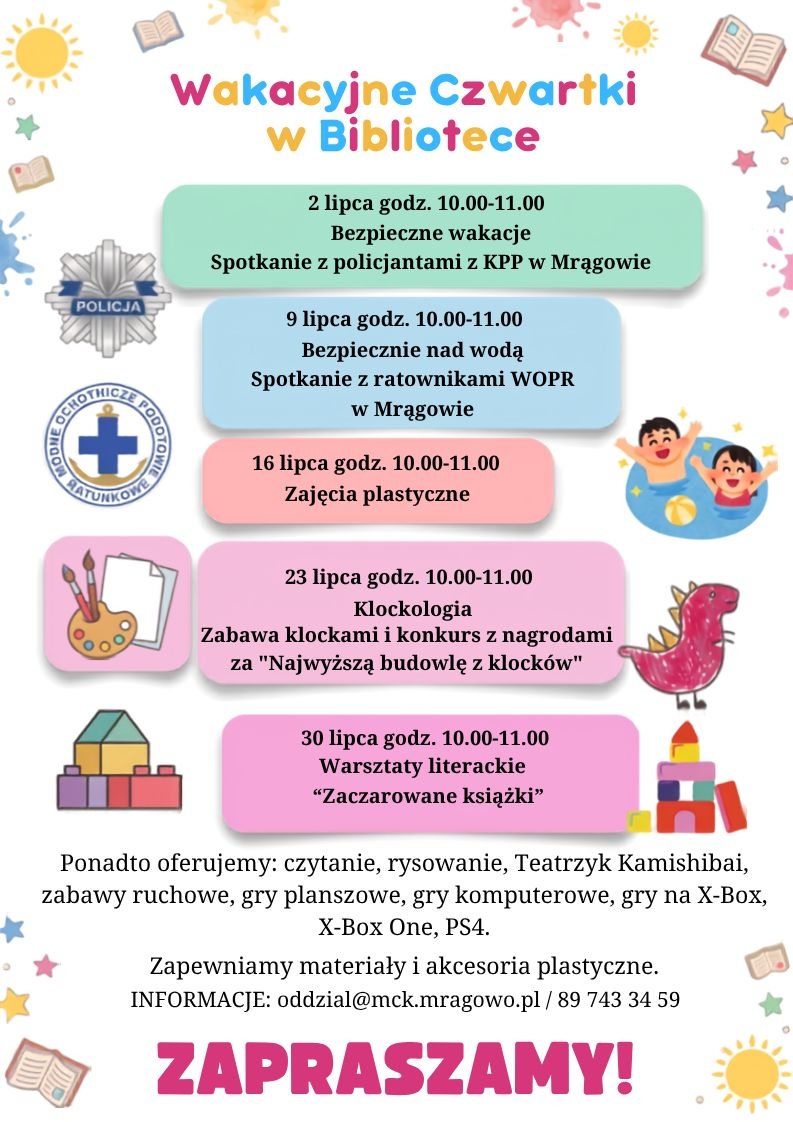 „Wakacyjne czwartki w bibliotece” - cykl spotkań dla dzieci i młodzieży